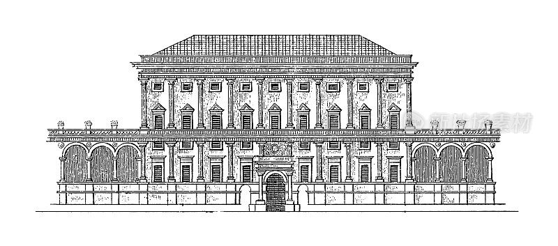 图尔西宫，热那亚，意大利|古董建筑插图